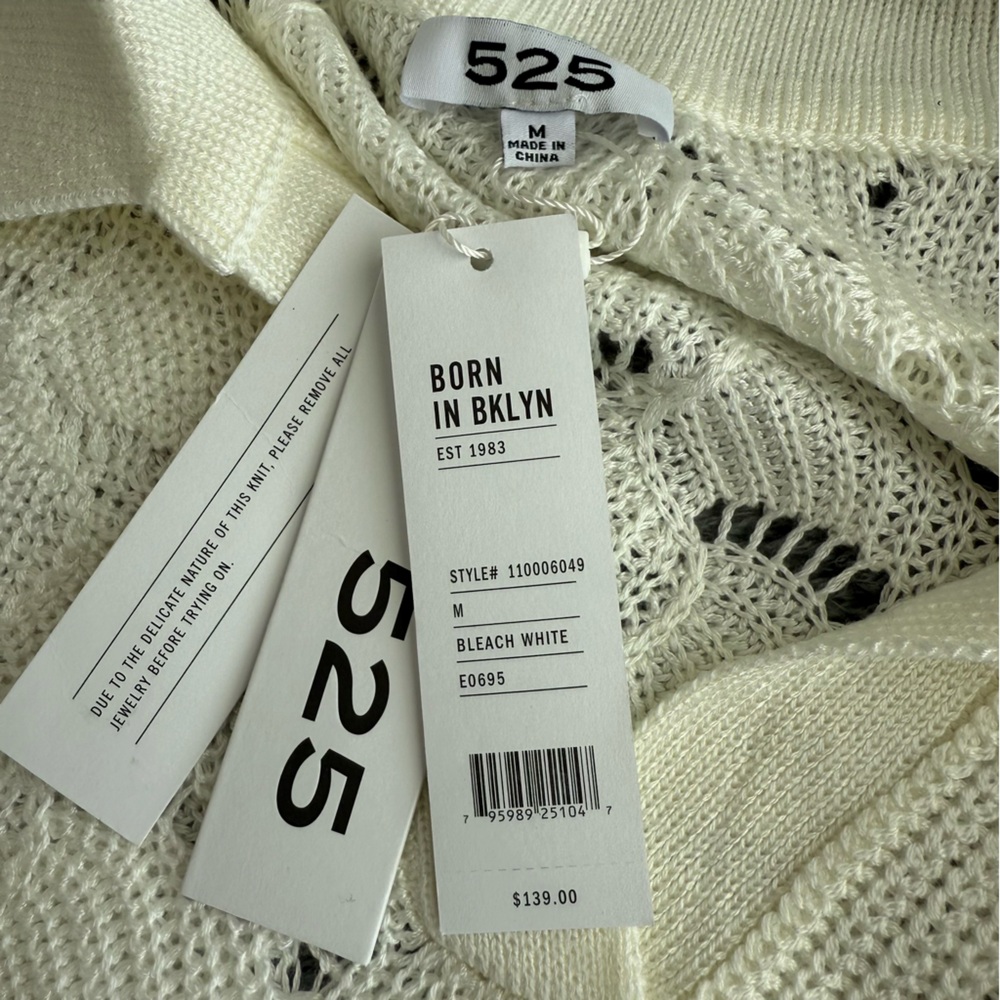 525 America Women's See-Through Collared Sweater, Loose Knit Sweater, Cream, M - Picture 3 of 8